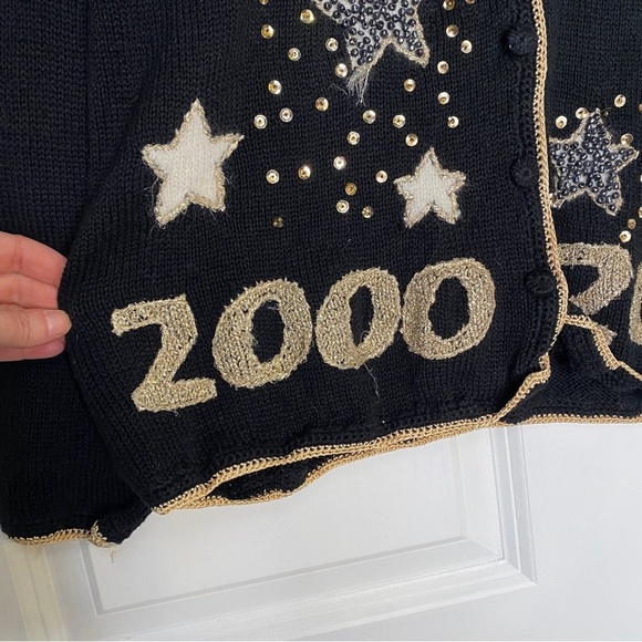 Vtg 1999 Tiara International 2000 Star Print Knit Cardigan Sweater Size Large - Picture 4 of 7